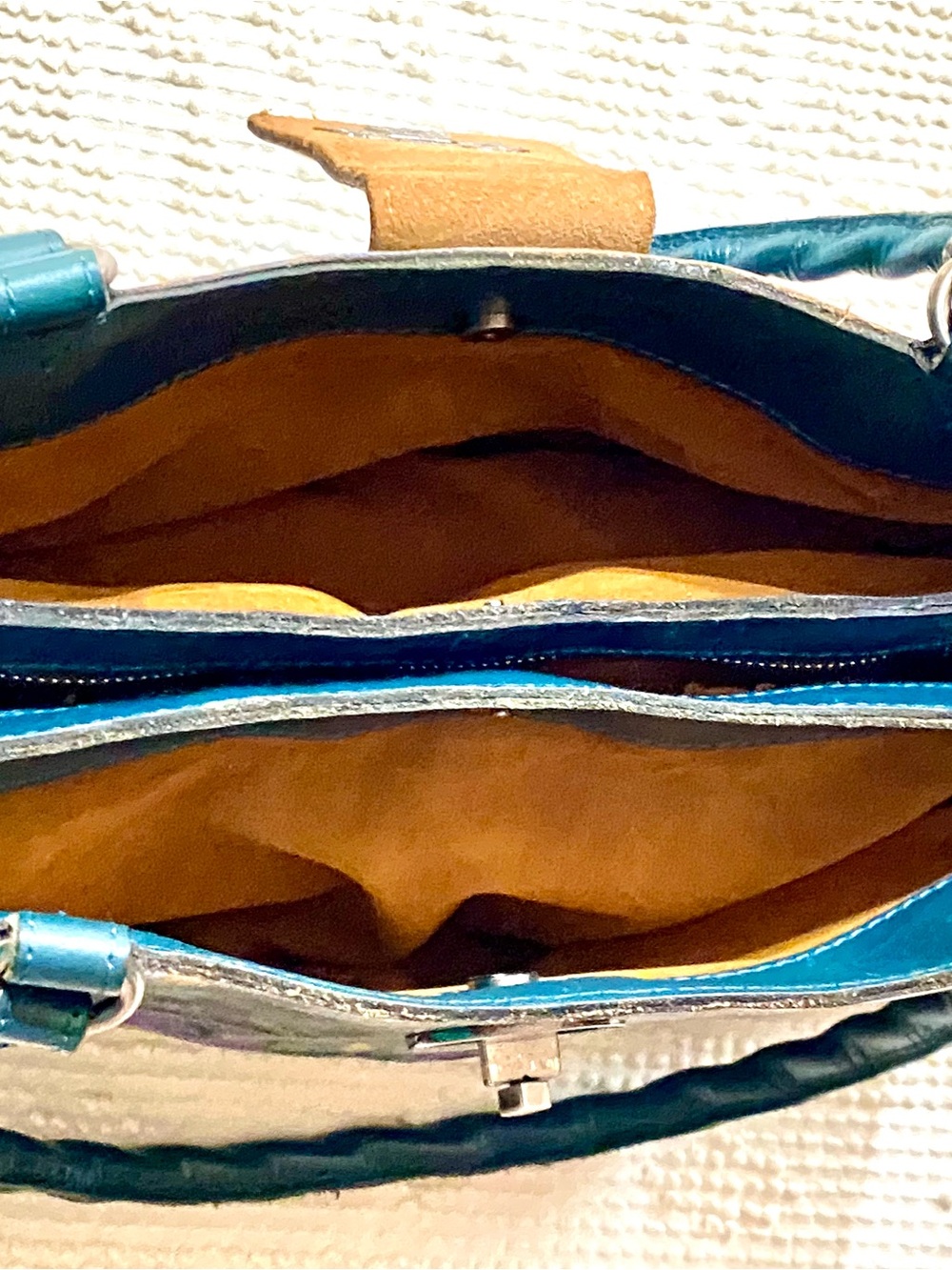 Patricia Nash Leather Satchel Purse Deep Blue Nature Floral Printed Accents - Picture 10 of 16